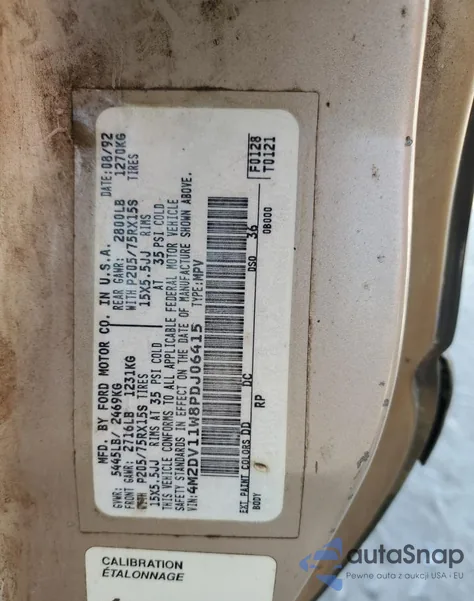 1993 Mercury Villager z USA, uszkodzony, nr VIN 4M2DV11W8PDJ06415